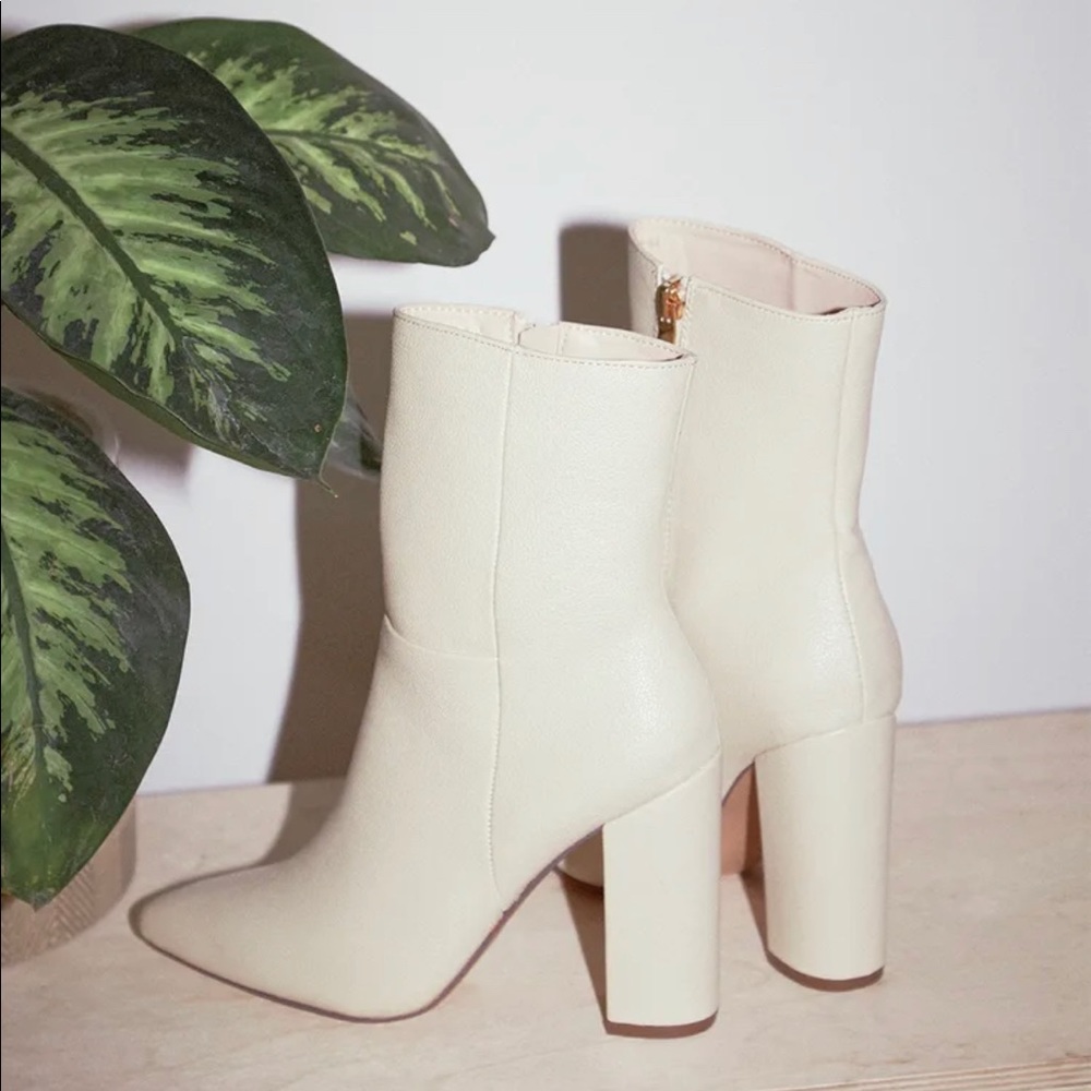 Bone colored faux leather boots